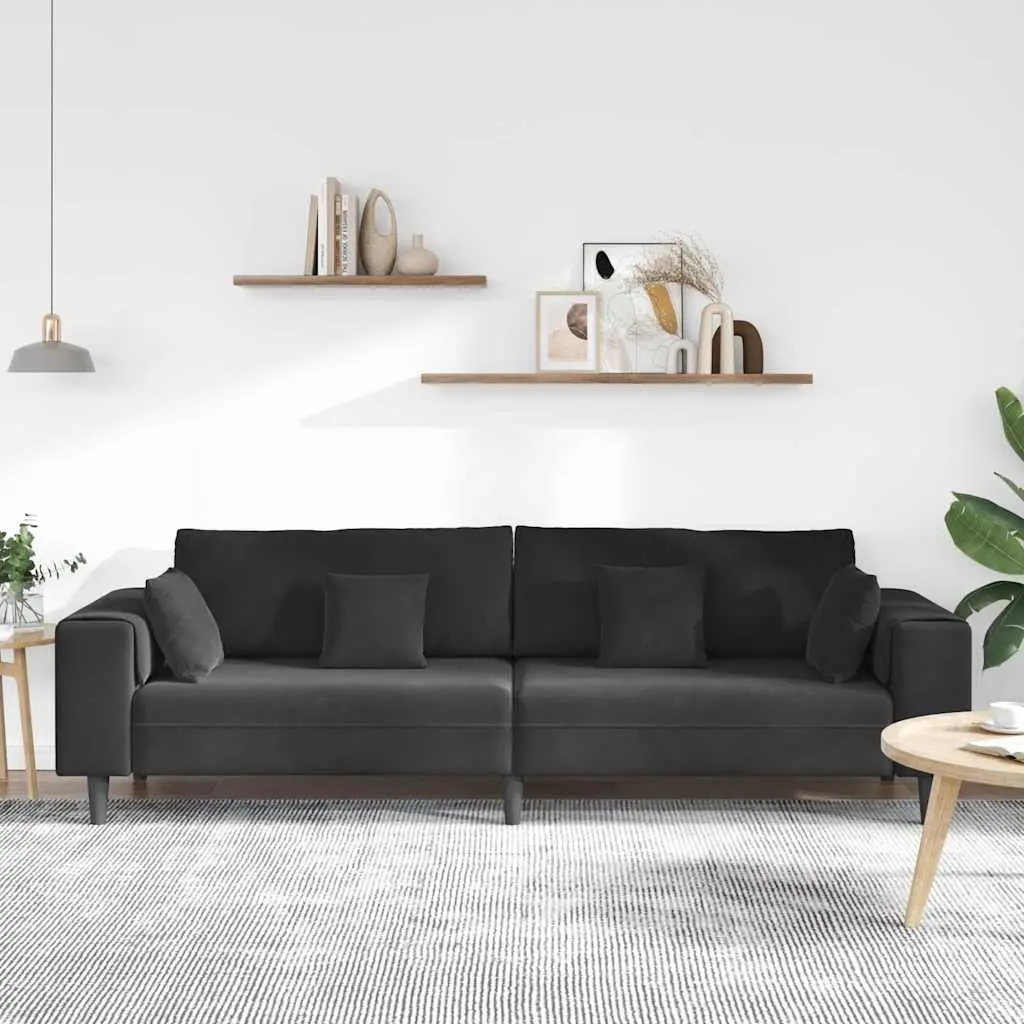 Black Velvet Sofa Contemporary 250cm Plywood Frame