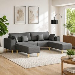 Cozy Grey Fabric Sofa 3-Piece Set for Living Rooms