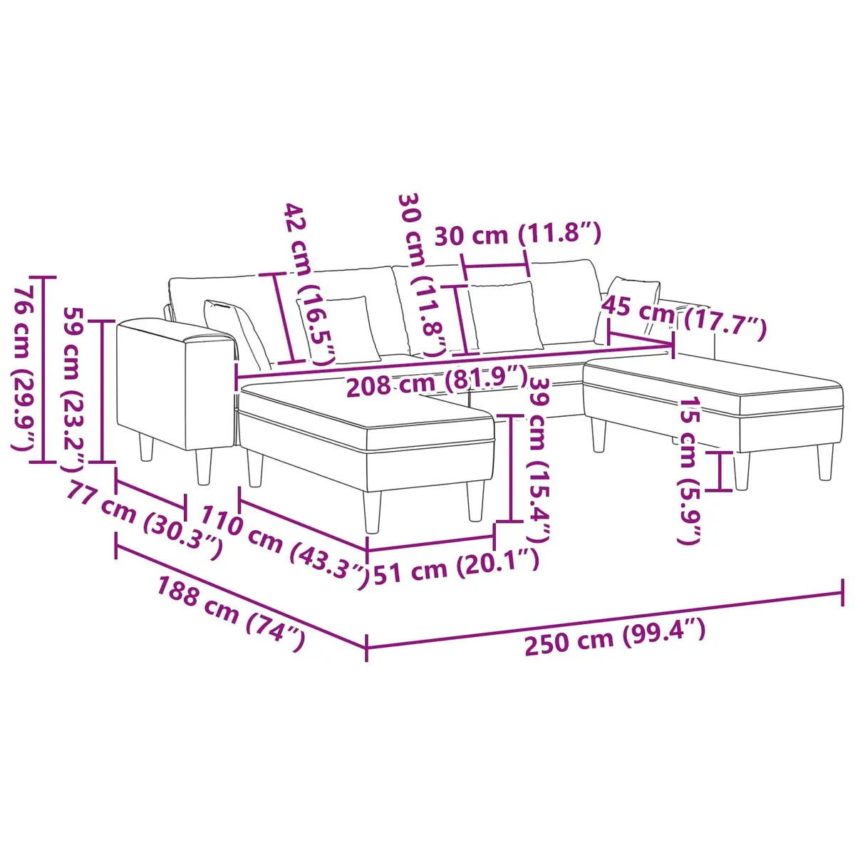 Sofa Modern Grey Fabric 3-Piece Set Living Room Furniture
