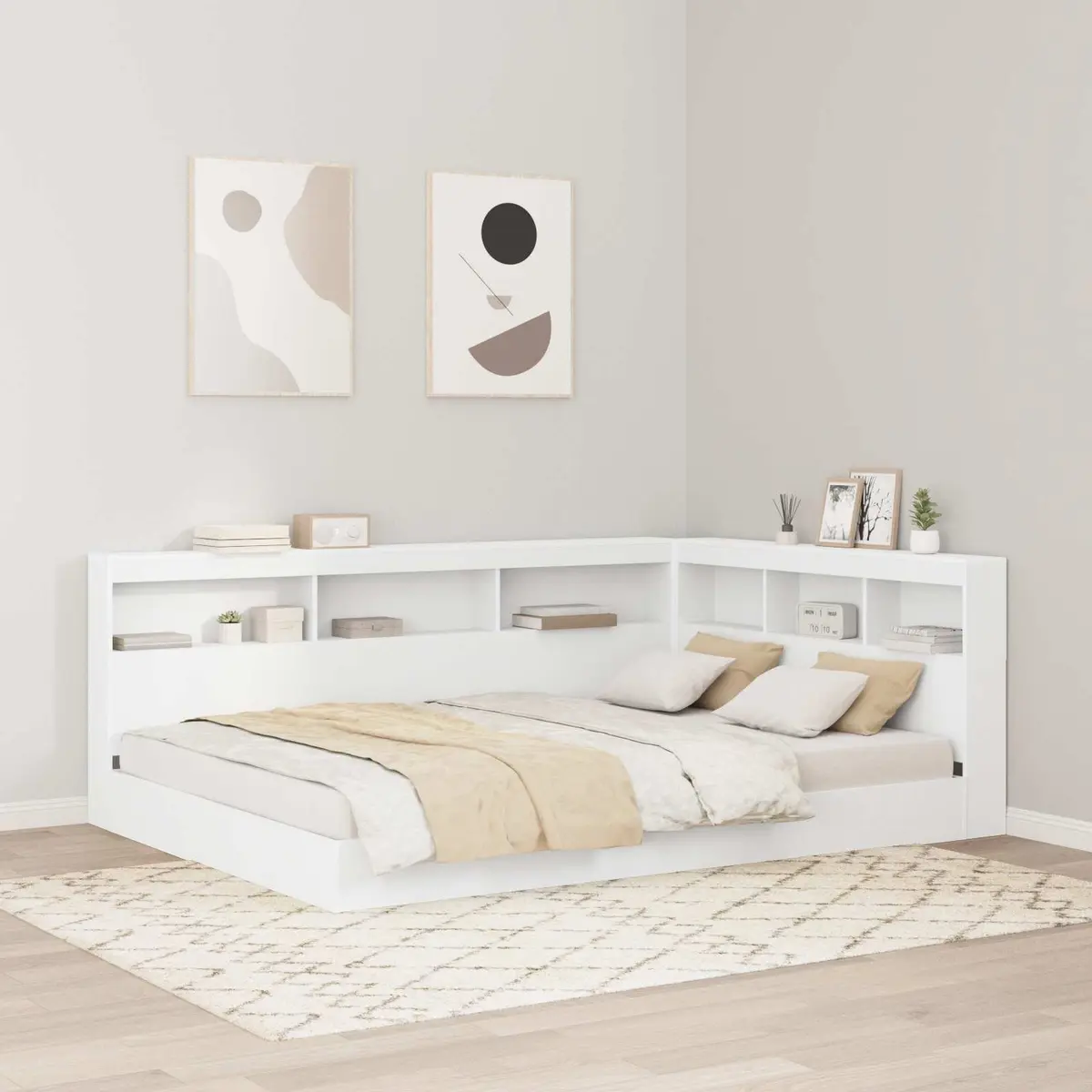 Storage Headboard with Shelves White 140 cm Modern Bedroom Engineered Wood