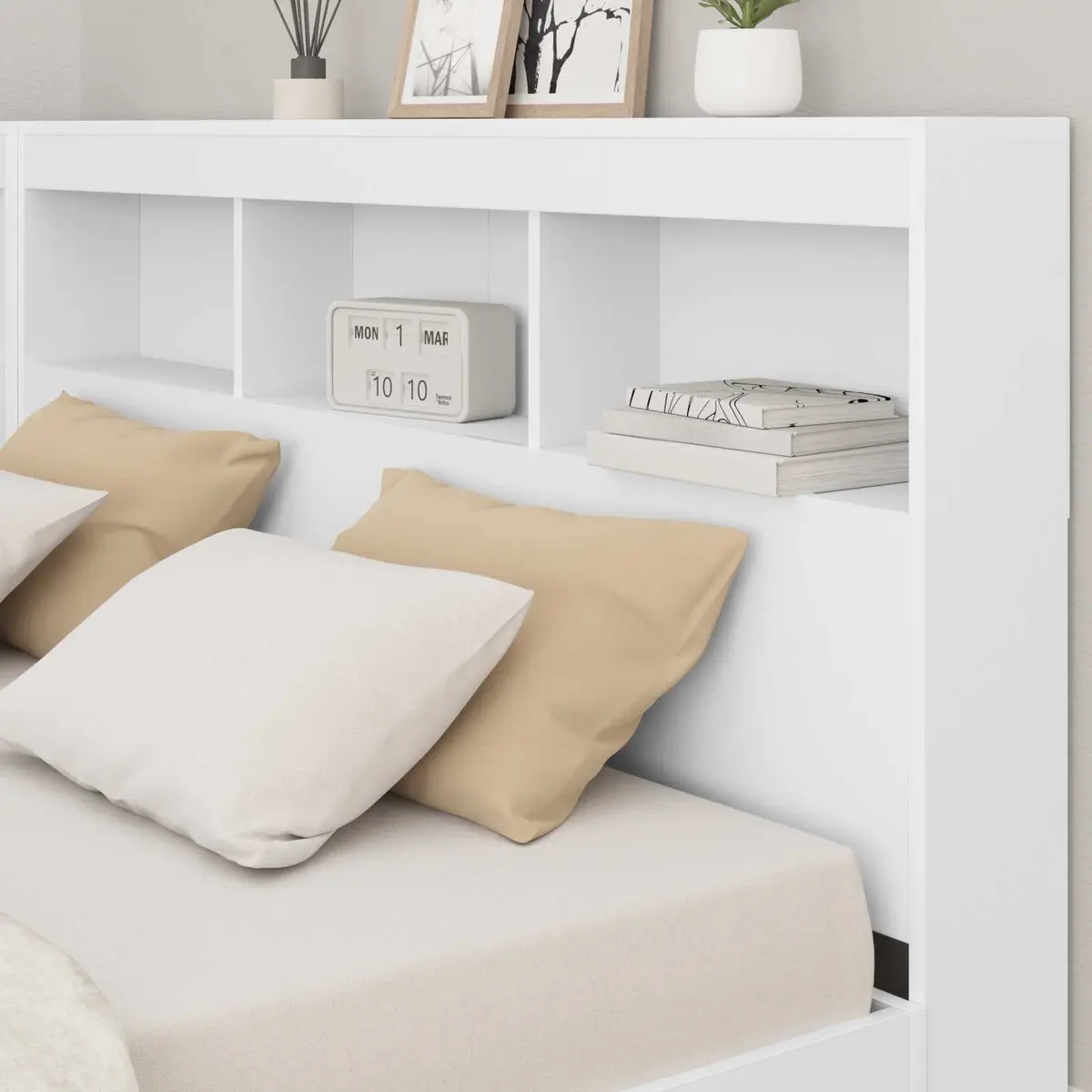 Storage Headboard with Shelves White 140 cm Modern Bedroom Engineered Wood