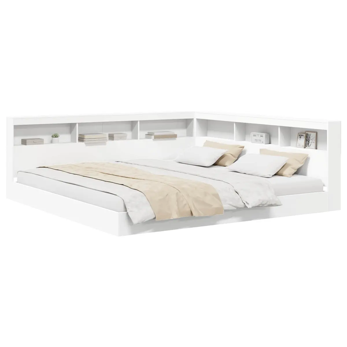 Bookcase Bed with Integrated Headboard L-shaped 180 x 200 cm Engineered Wood Frame White