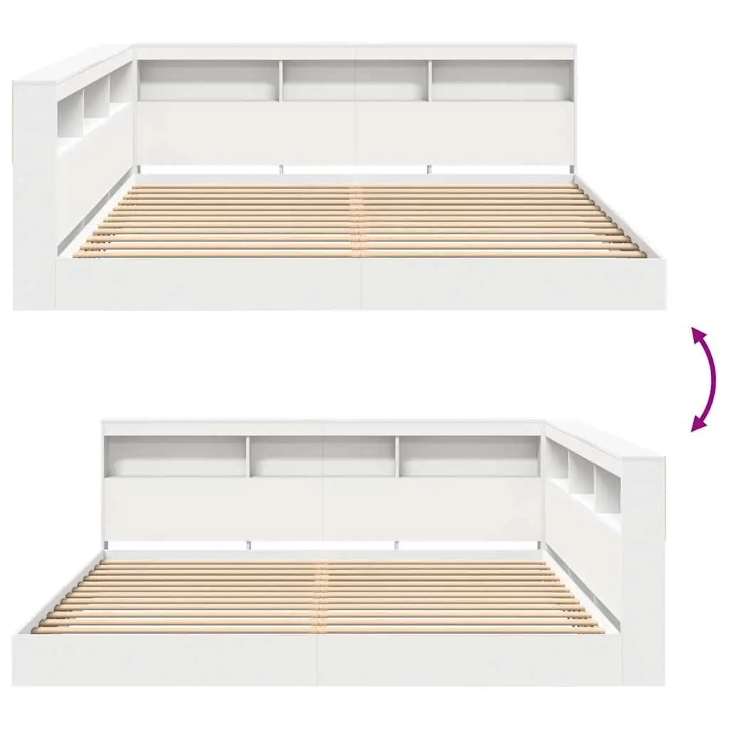 Bookcase Bed with Integrated Headboard L-shaped 180 x 200 cm Engineered Wood Frame White