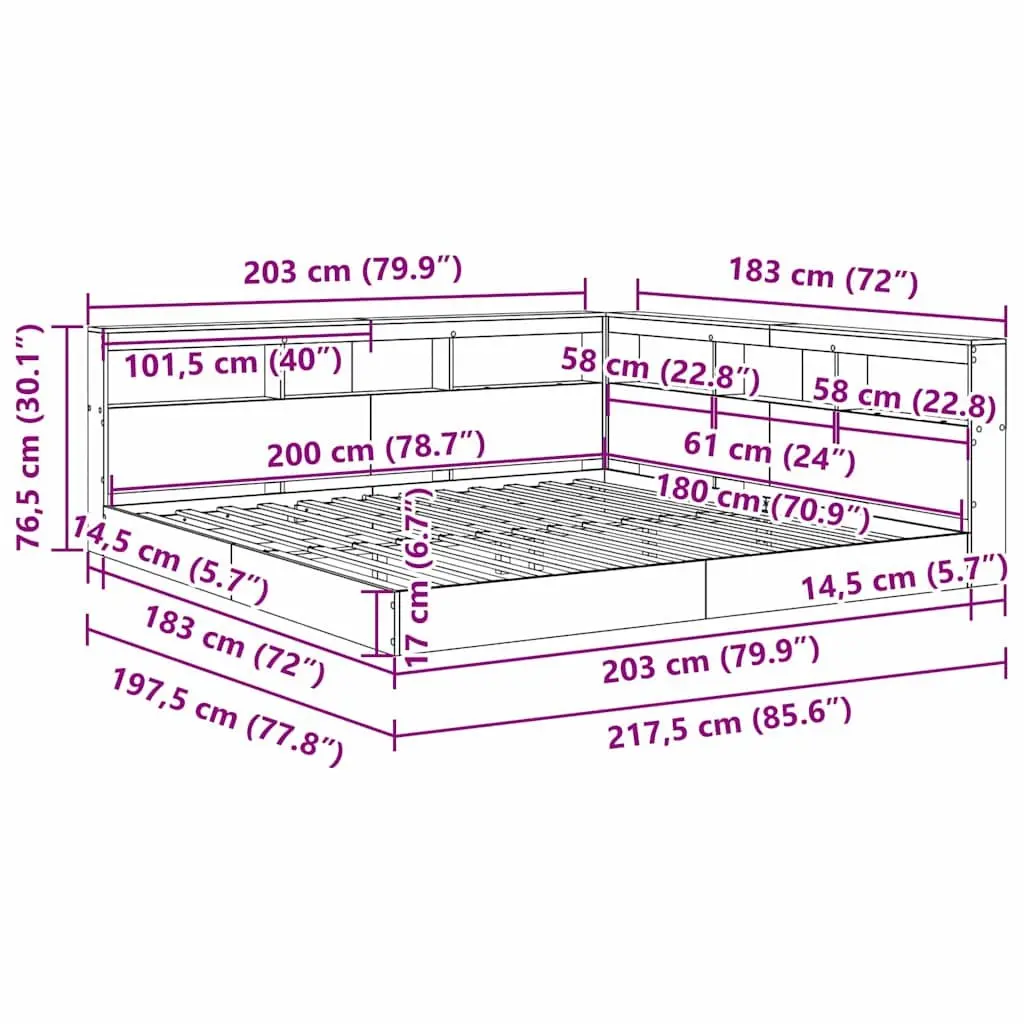 Bookcase Bed with Integrated Headboard L-shaped 180 x 200 cm Engineered Wood Frame White