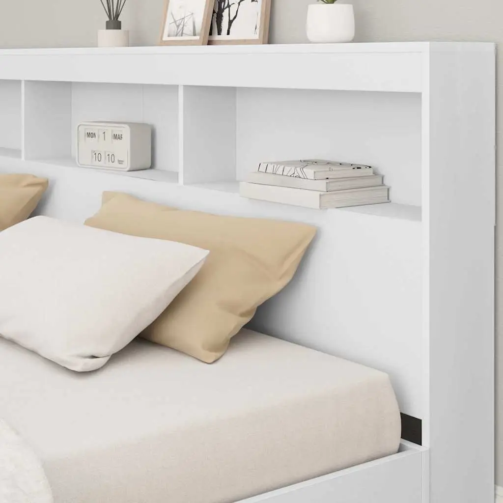 Bookcase Bed with Integrated Headboard L-shaped 180 x 200 cm Engineered Wood Frame White