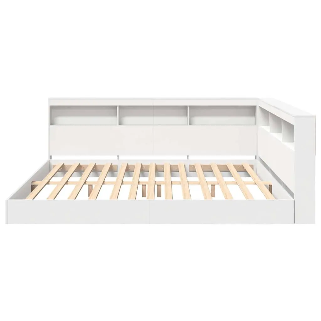 Bookcase Bed with Integrated Headboard L-shaped 180 x 200 cm Engineered Wood Frame White