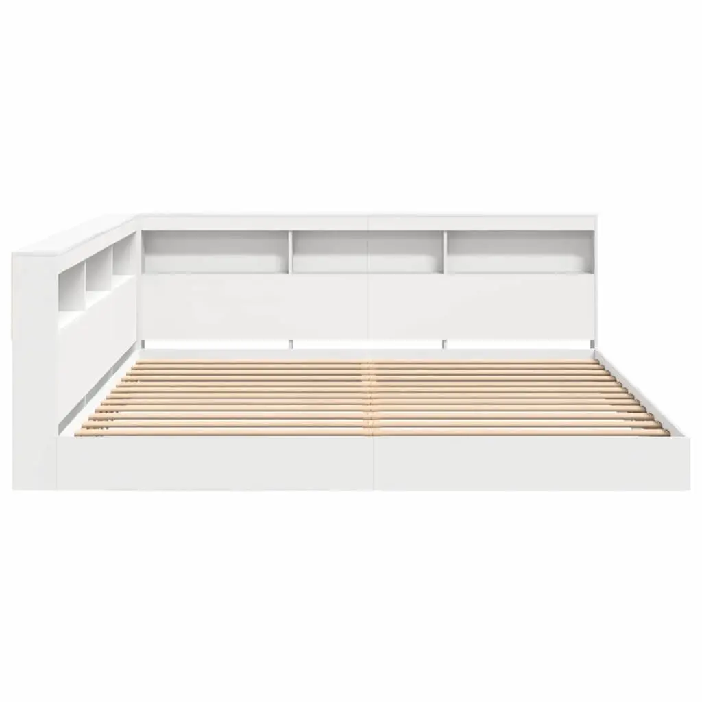 Bookcase Bed with Integrated Headboard L-shaped 180 x 200 cm Engineered Wood Frame White