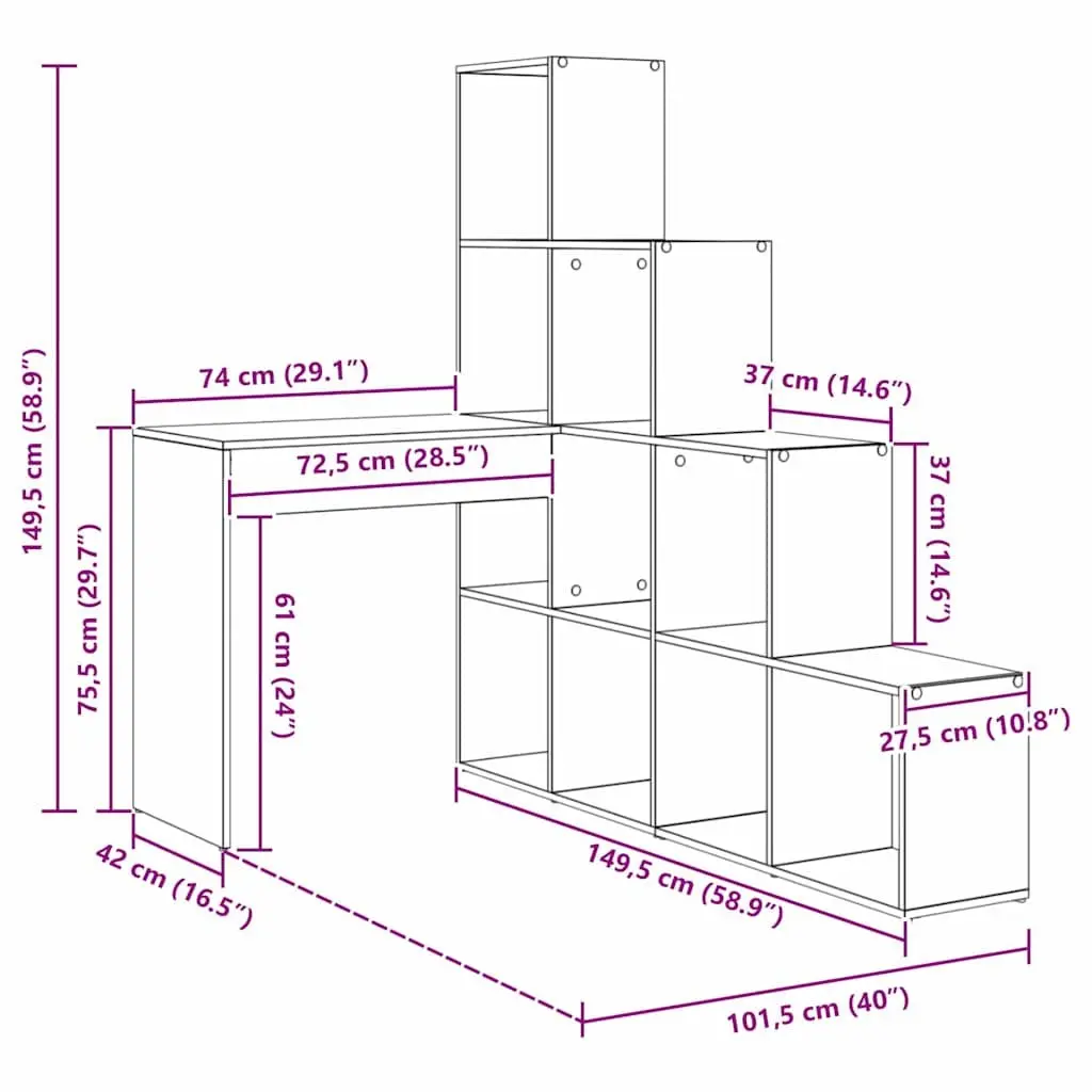 Corner Desk White 101.5 x 149.5 x 149.5 cm Engineered Wood Storage Shelves