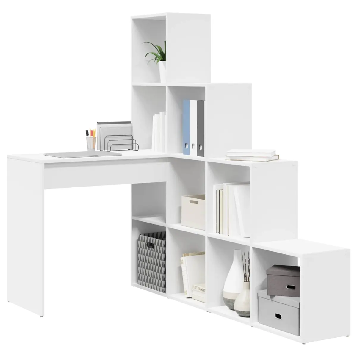 Corner Desk White 101.5 x 149.5 x 149.5 cm Engineered Wood Storage Shelves