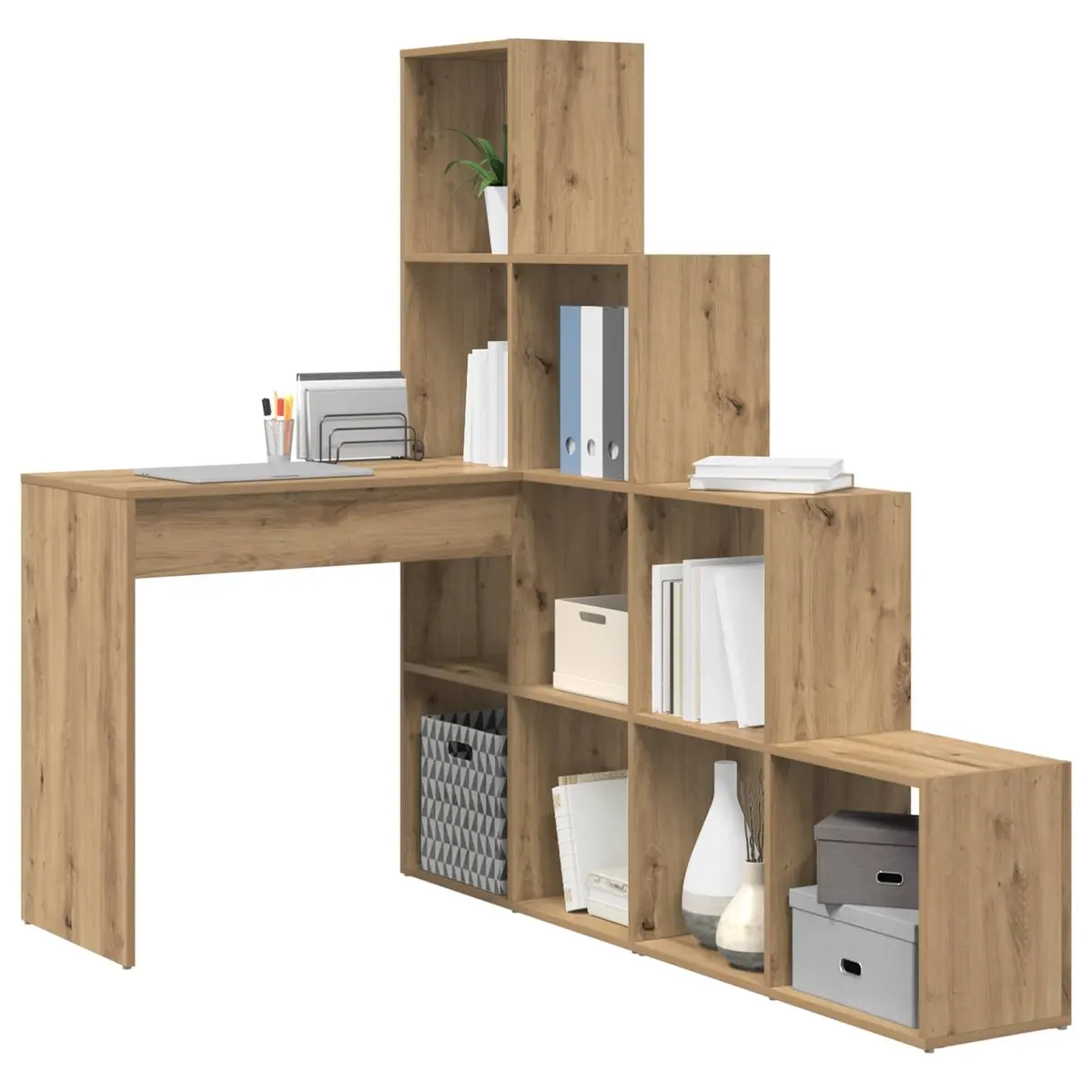 Corner Desk with Storage Shelves Brown Engineered Wood Home Office Workspace