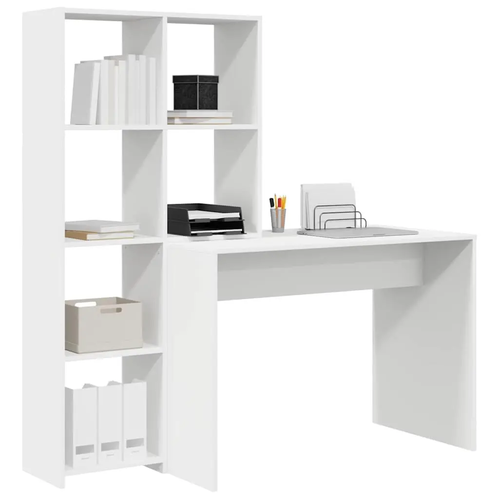 White Desk with Shelves Modern Office Furniture Workspace Storage Solution