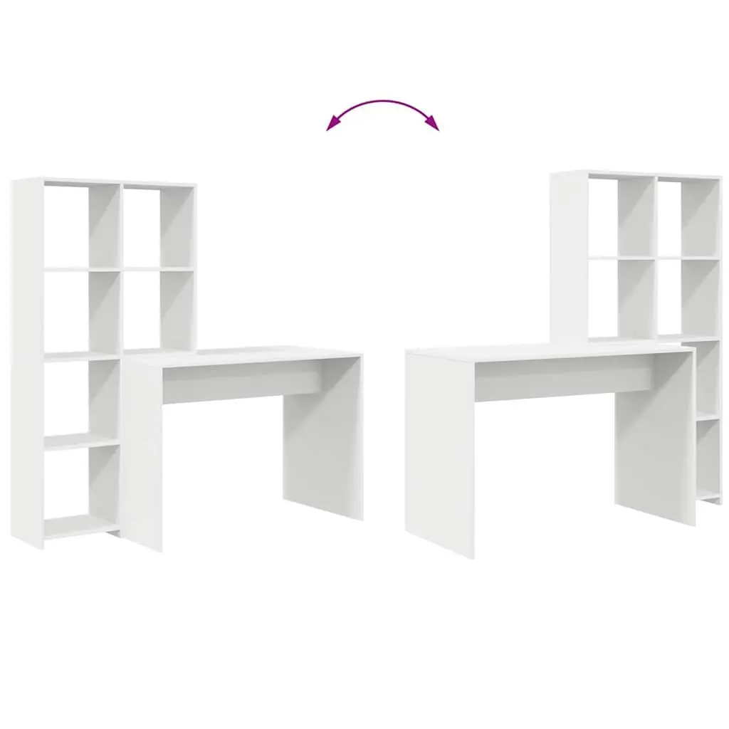 White Desk with Shelves Modern Office Furniture Workspace Storage Solution