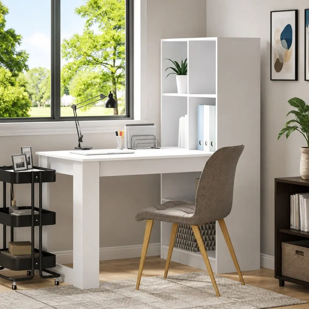 White Writing Desk with Shelf Storage 122cm