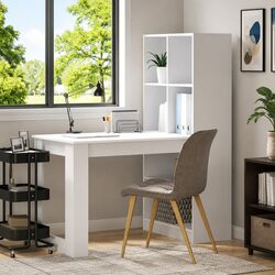 Elegant White Writing Desk with Shelf Storage 122cm