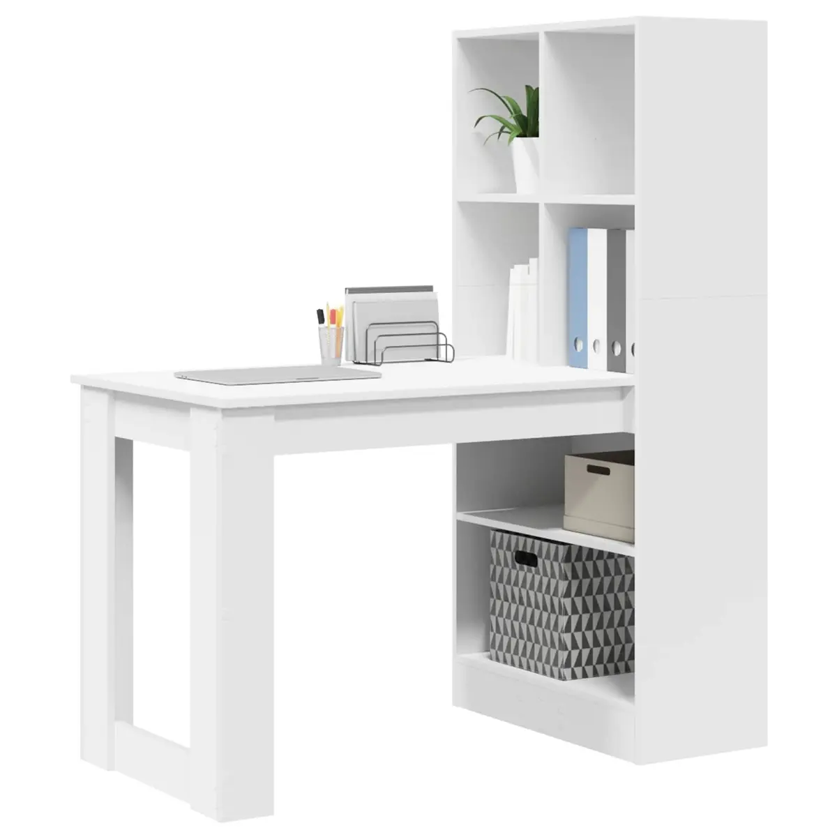 White Writing Desk with Shelf Storage 122cm
