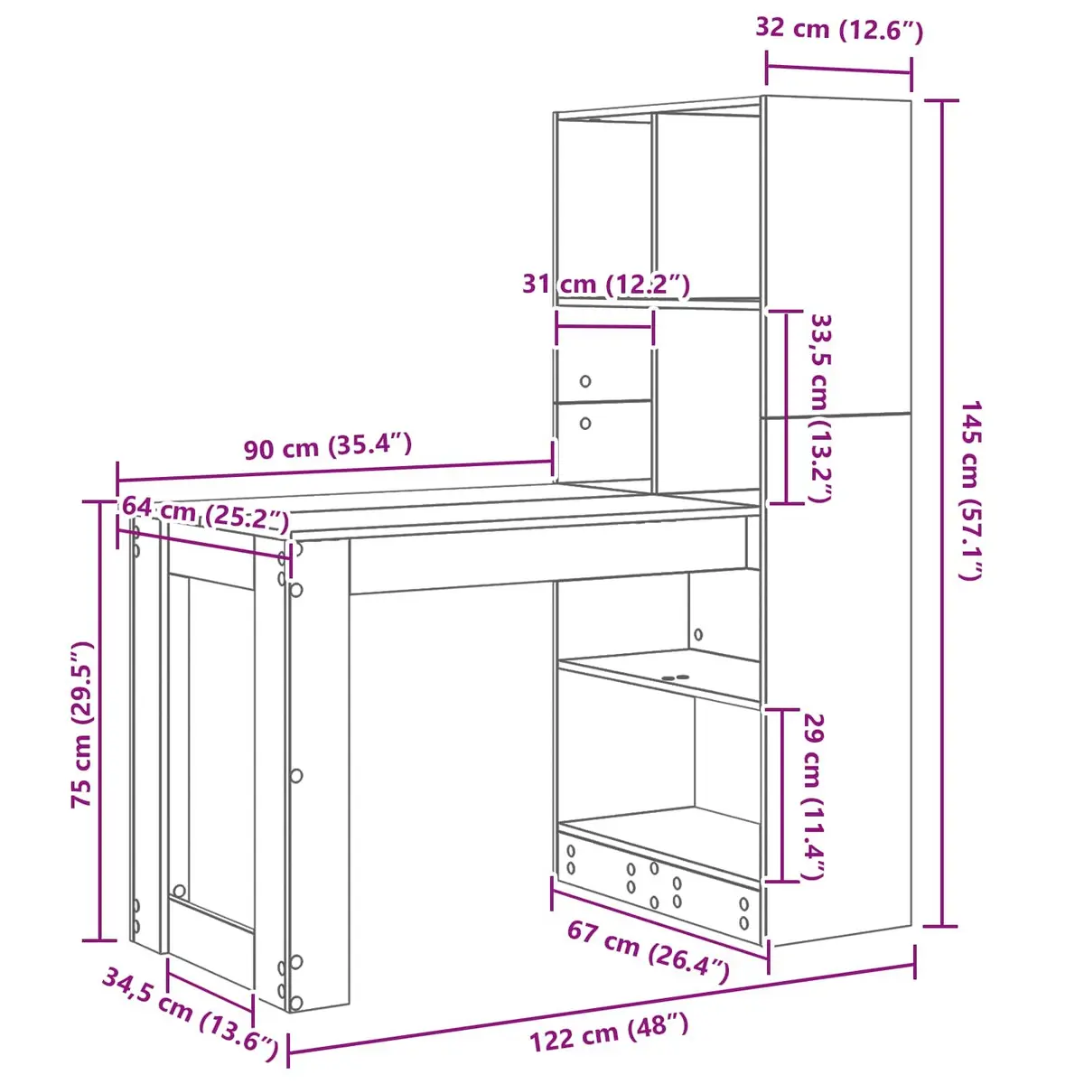 White Writing Desk with Shelf Storage 122cm