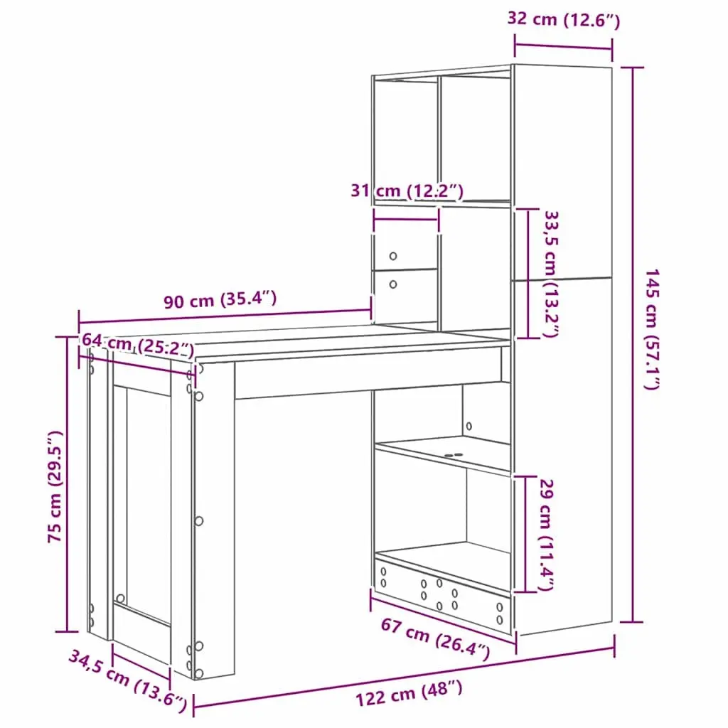 White Writing Desk with Shelf Storage 122cm