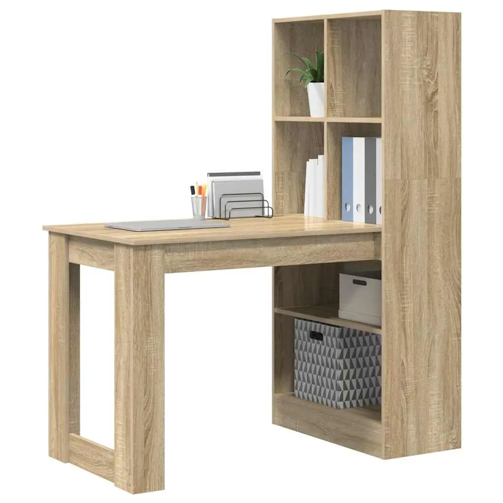 Writing Desk with Shelves Brown 122x67x145cm Engineered Wood