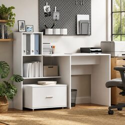 White Desk with Integrated Drawer Storage 131.5 x 50 x 106.5 cm
