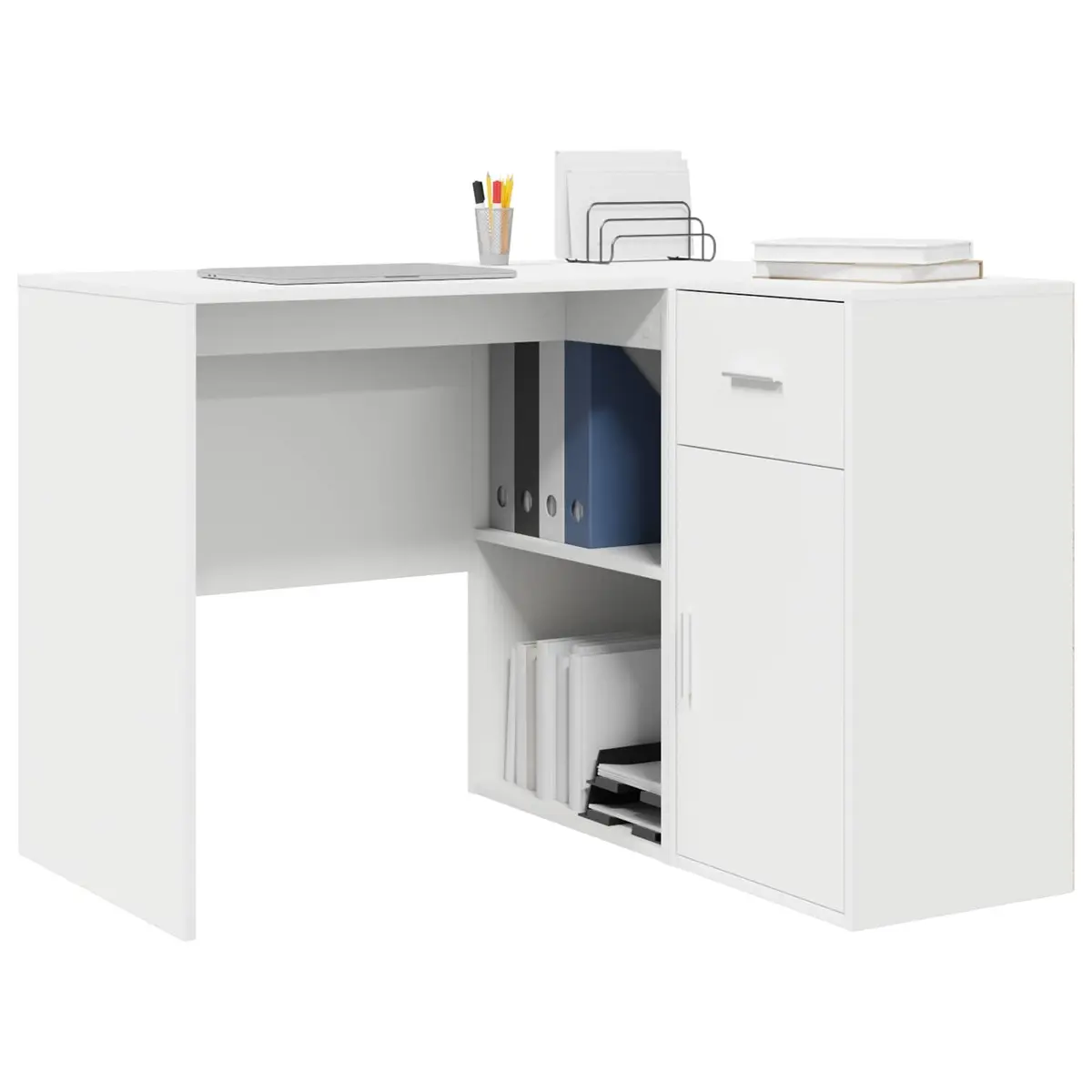 Corner Desk with Drawer in White