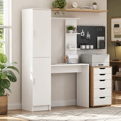 Inviting White Engineered Wood Desk with Shelves