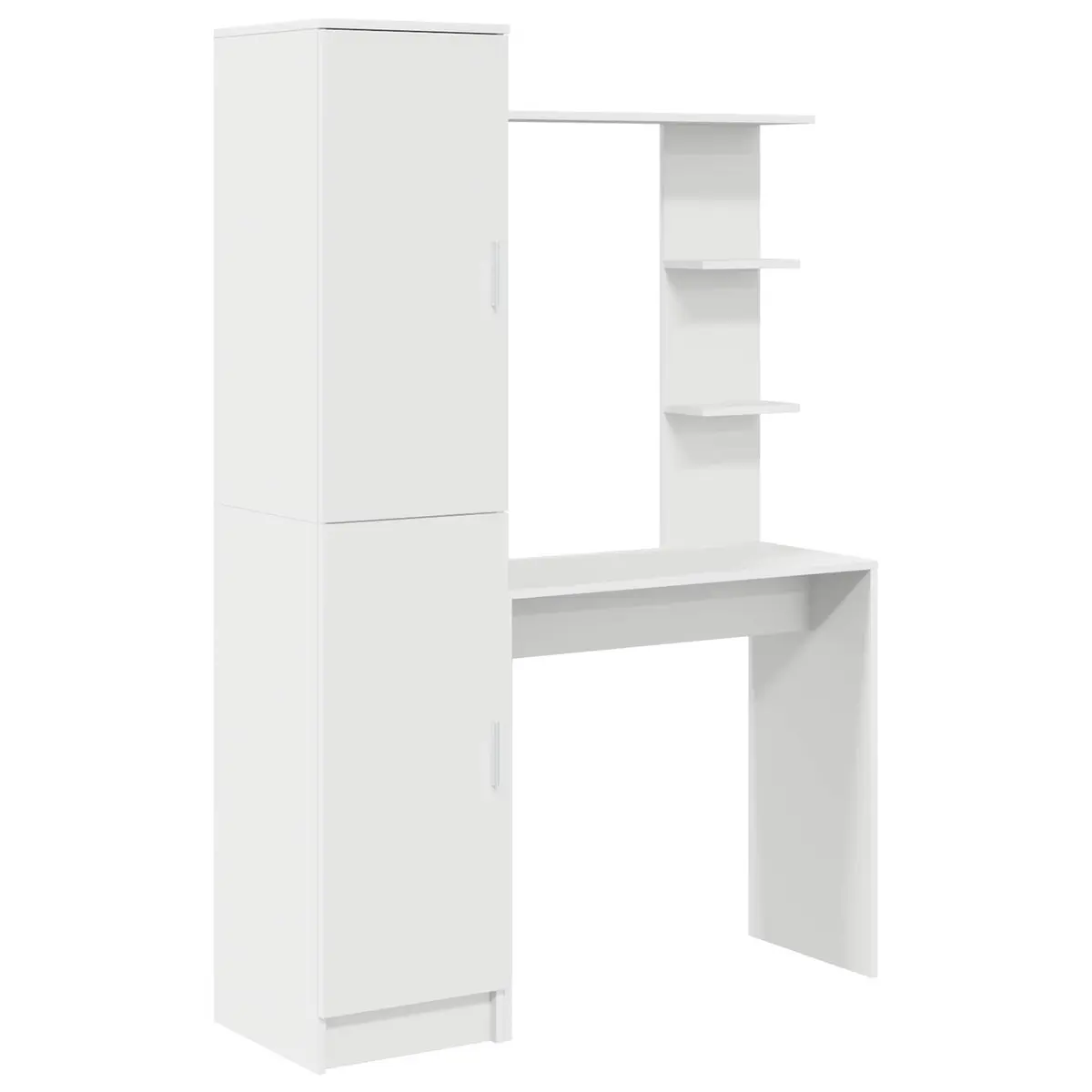 Desk with Shelves and Doors White Engineered Wood Office Workspace Storage