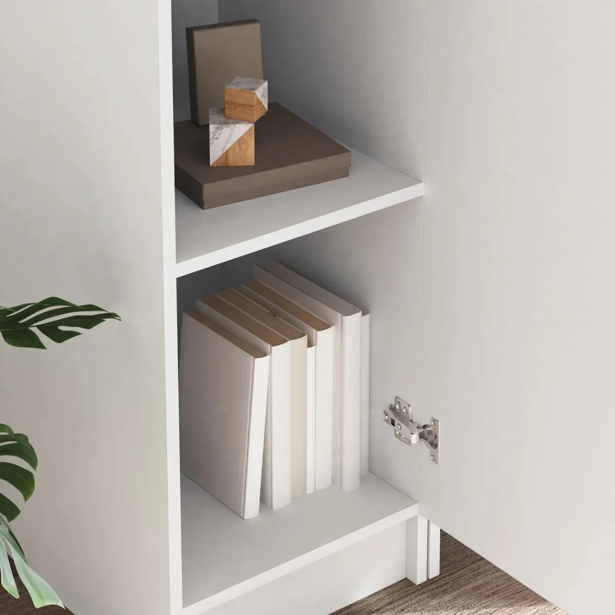 Desk with Shelves and Doors White Engineered Wood Office Workspace Storage