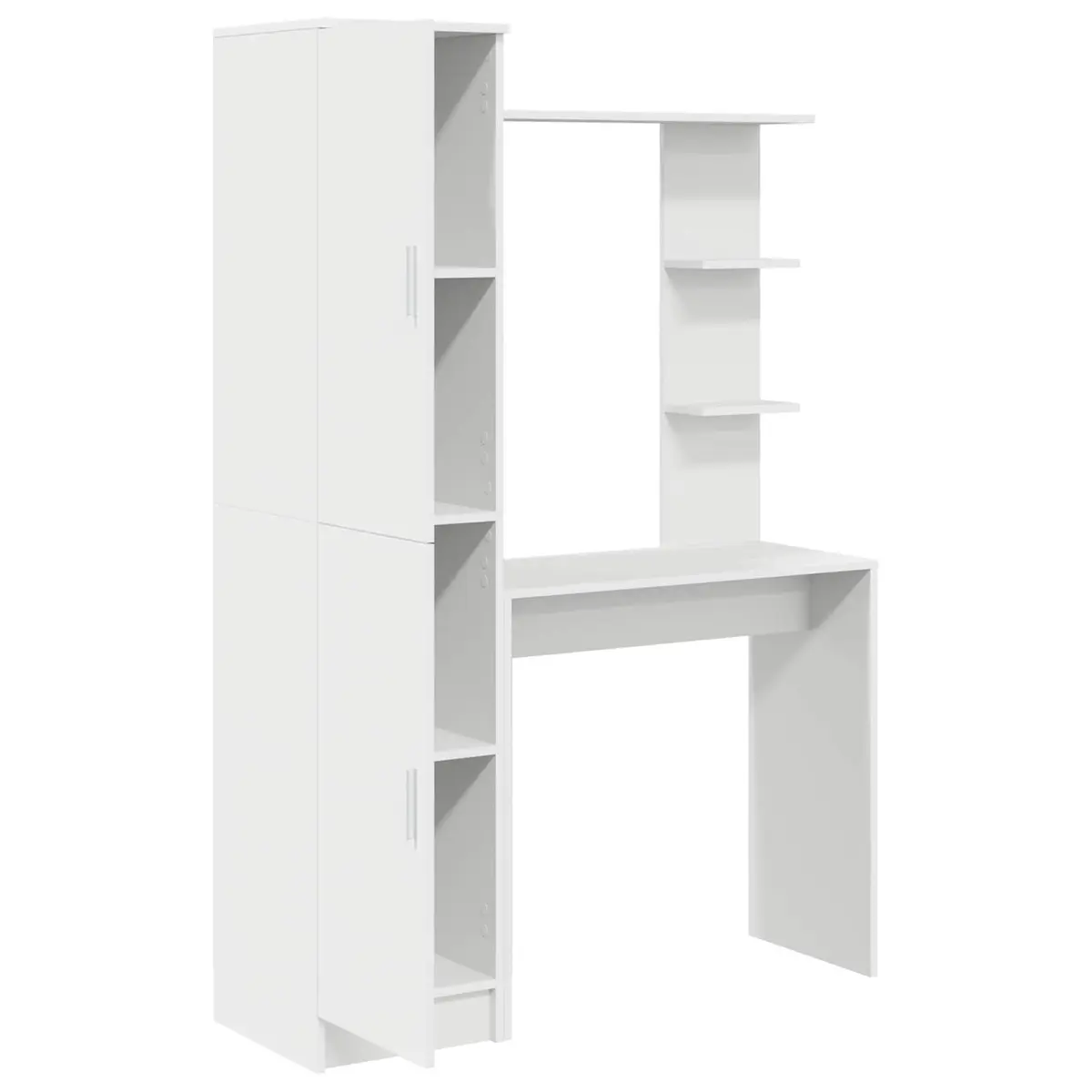 Desk with Shelves and Doors White Engineered Wood Office Workspace Storage