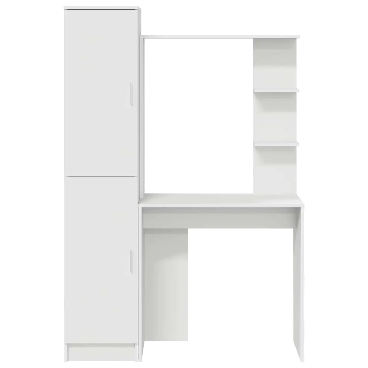 Desk with Shelves and Doors White Engineered Wood Office Workspace Storage