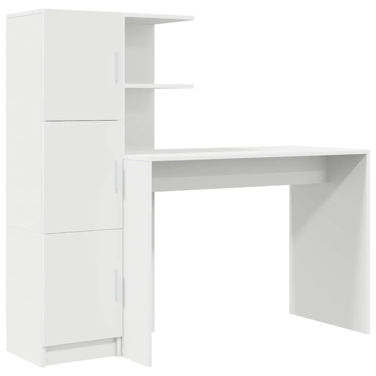 White Desk with Storage Cabinet and Shelves Set