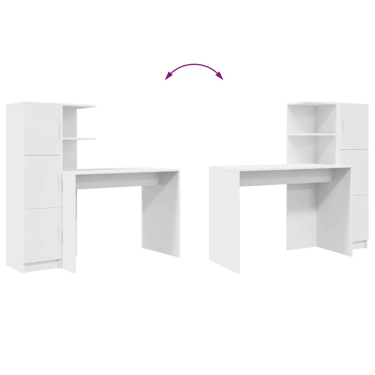 White Desk with Storage Cabinet and Shelves Set
