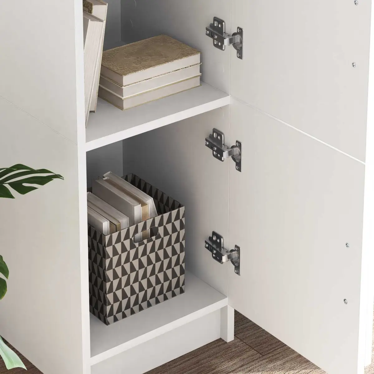 White Desk with Storage Cabinet and Shelves Set