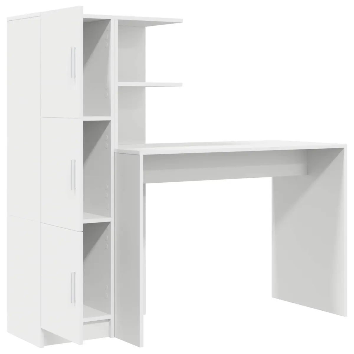 White Desk with Storage Cabinet and Shelves Set