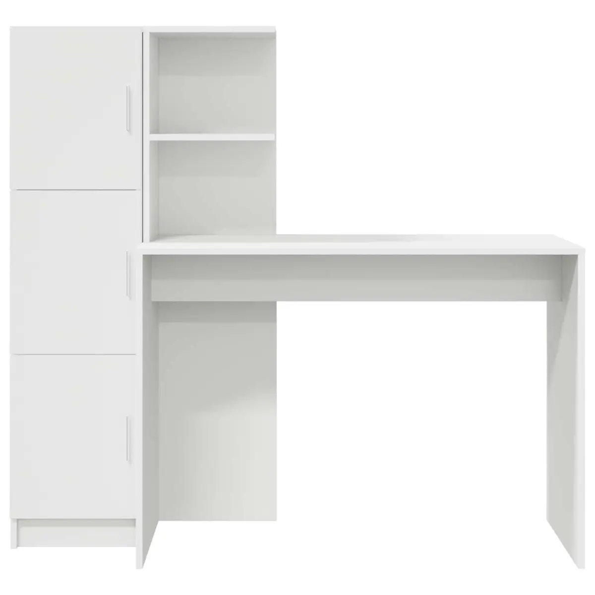 White Desk with Storage Cabinet and Shelves Set