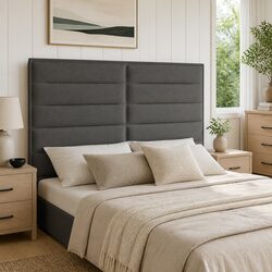Dark Grey Fabric Headboard 144 cm Adjustable Height