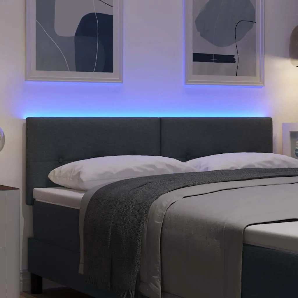 LED Headboard with Strip Lights Grey Fabric 160cm Adjustable Height Bedroom