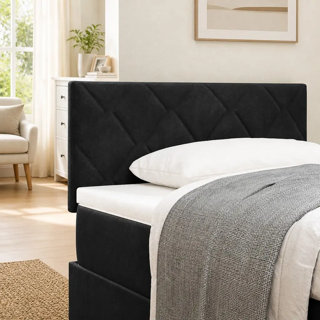Black Upholstered LED Headboard with RGB Lights 100 cm