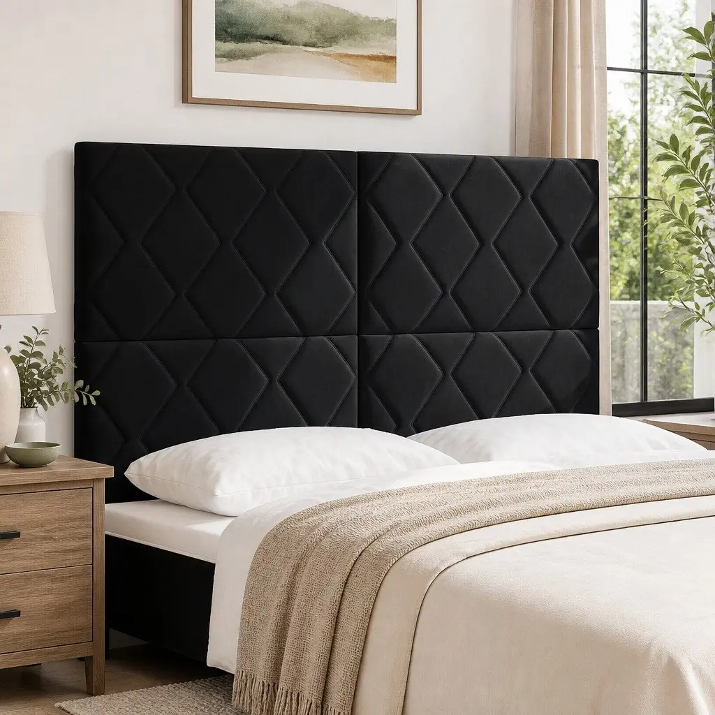 Black Velvet Upholstered LED Headboard 144cm