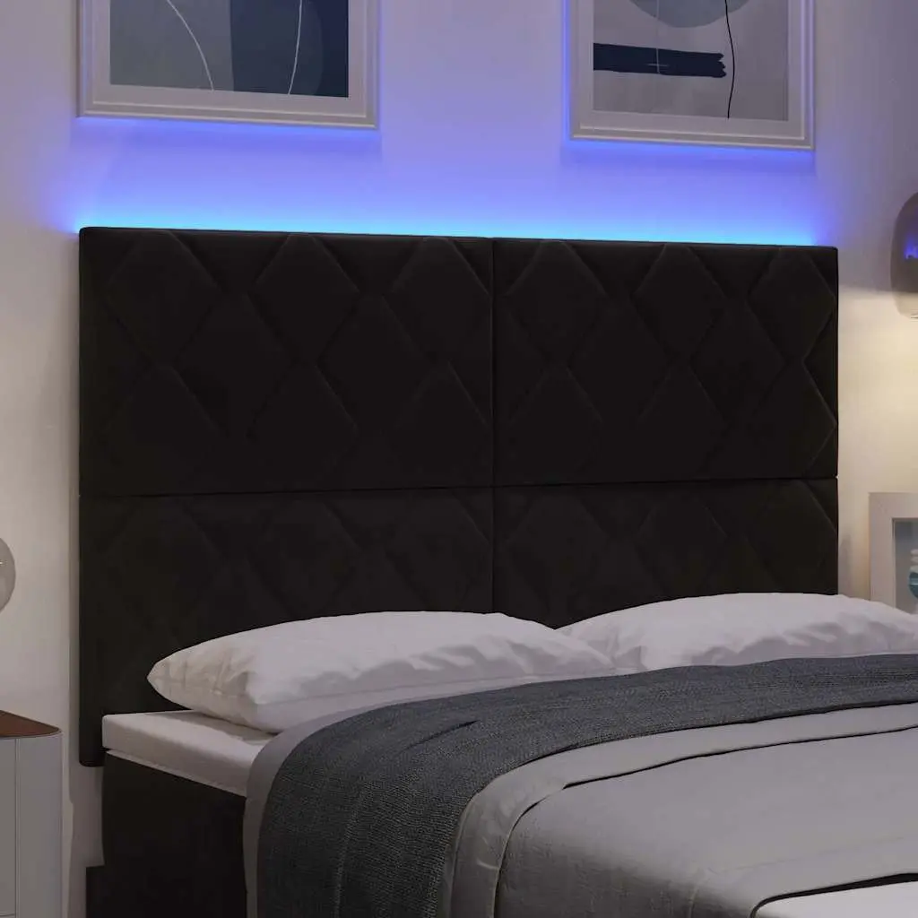 LED Headboard Black Velvet 144cm Upholstered Bedroom Modern with RGB Lighting