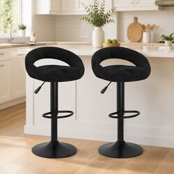 Elegant Black Velvet Bar Stools - Set of 2