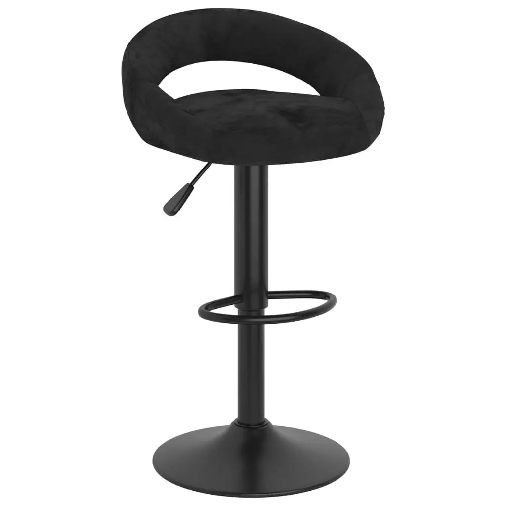 Bar Stools 2 pcs Black Velvet Adjustable Height with Footrest Counter Seating