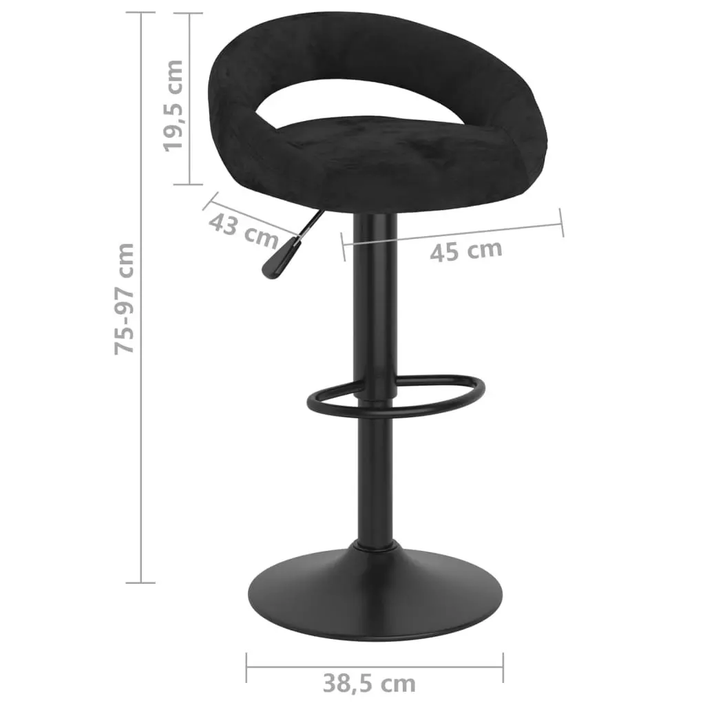 Bar Stools 2 pcs Black Velvet Adjustable Height with Footrest Counter Seating