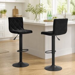 Set of 2 Black Swivel Adjustable Bar Stools
