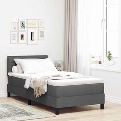 Box Spring Bed Dark Grey White Fabric Adjustable Headboard Modern Bedroom Frame