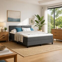 Contemporary Dark Grey and White Box Spring Bed 152x203cm