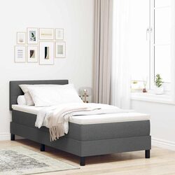Box Spring Bed Dark Grey White Fabric Adjustable Headboard 107x203cm