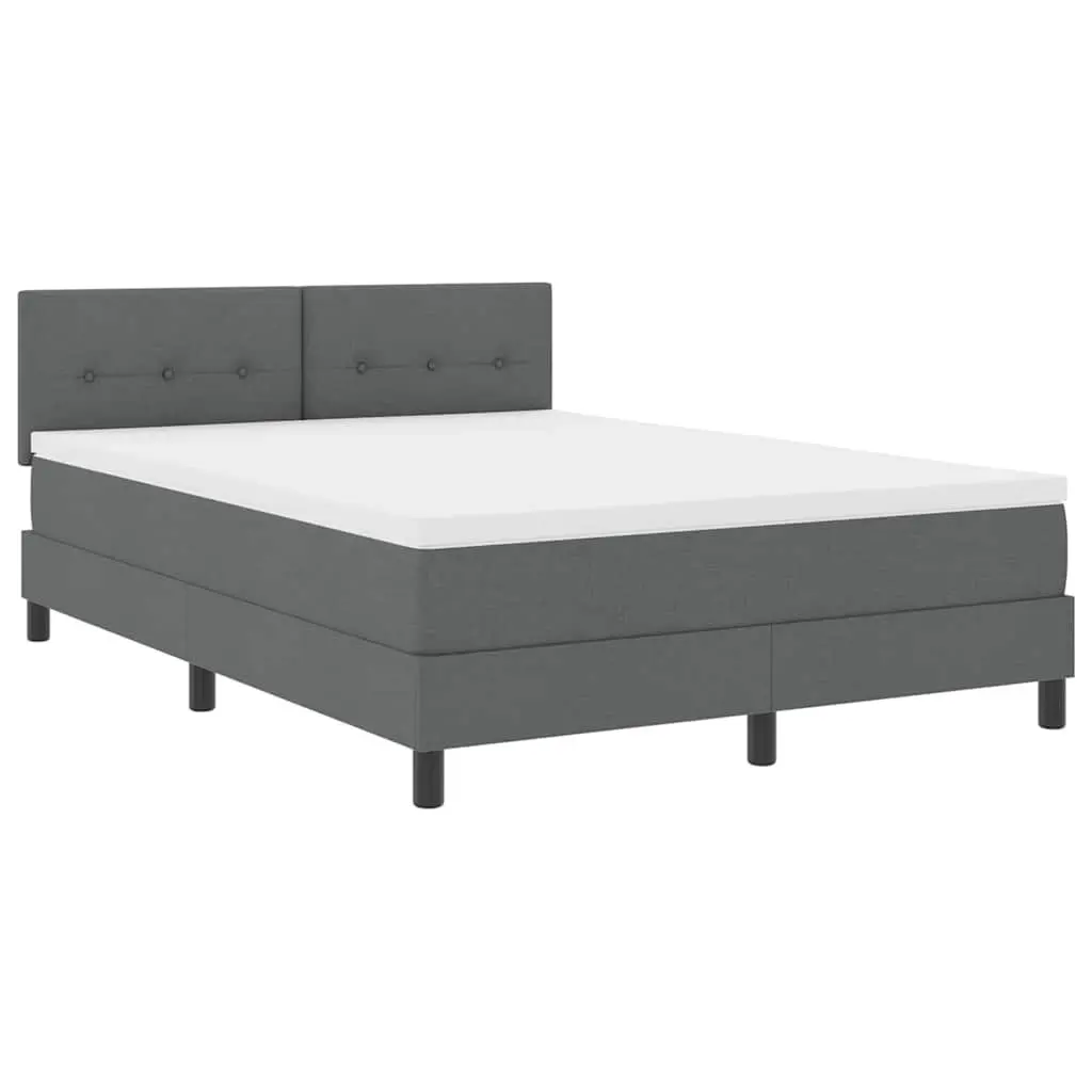 Box Spring Bed Dark Grey White Fabric 152 x 203 cm Modern Adjustable Headboard