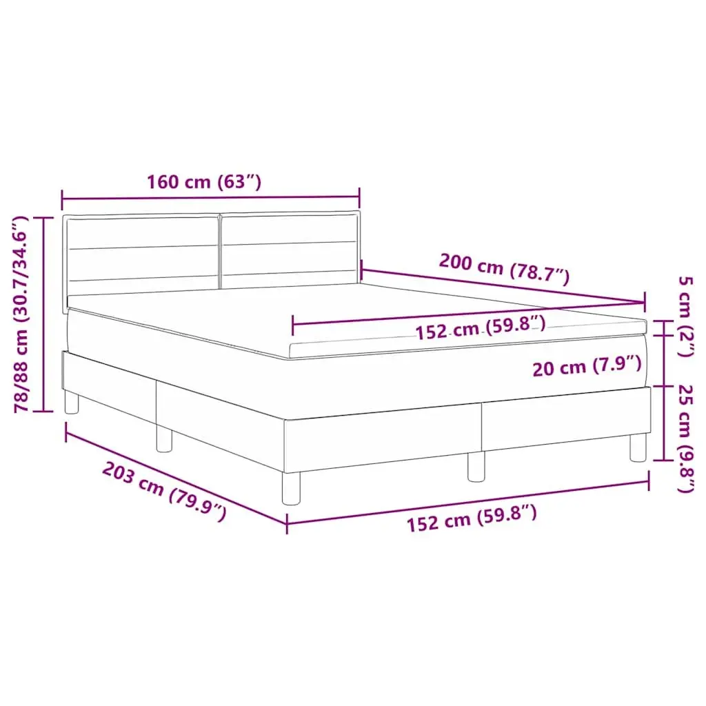 Box Spring Bed Dark Grey White Fabric 152 x 203 cm Modern Adjustable Headboard