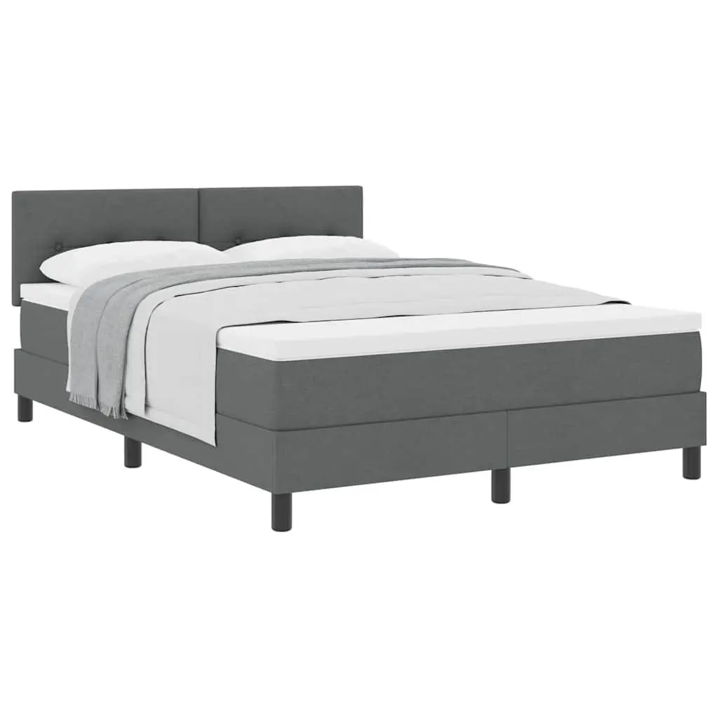 Box Spring Bed Dark Grey White Fabric 152 x 203 cm Modern Adjustable Headboard