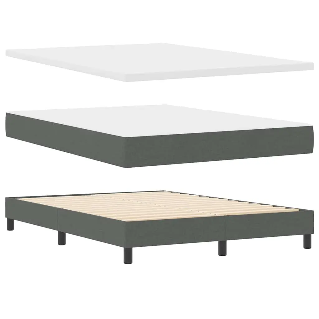 Box Spring Bed Dark Grey White Fabric 152 x 203 cm Modern Adjustable Headboard